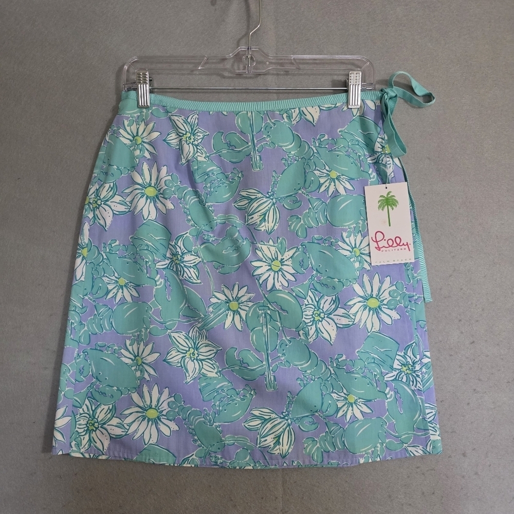 NWT Vtg Lilly Pulitzer Womens Rockin Lobster Tie Wrap Reversible Skirt Size 8